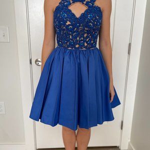 Royal Blue Cocktail Dress with Stones and Floral Bodice, Sherri Hill - Size 4